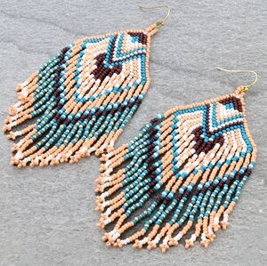 NWT Pink Bohemian Western Beaded Fringe Earrings